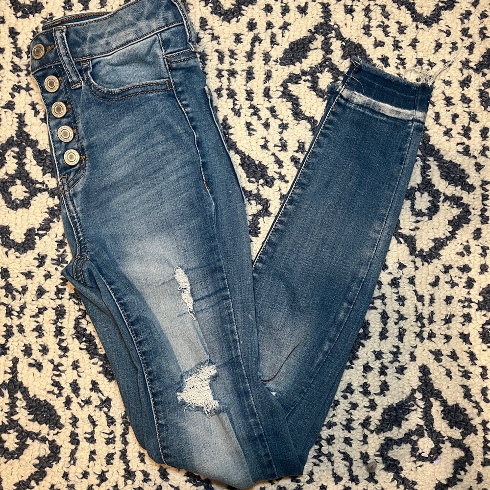 SO Women's Blue Button-Up Skinny Jeans